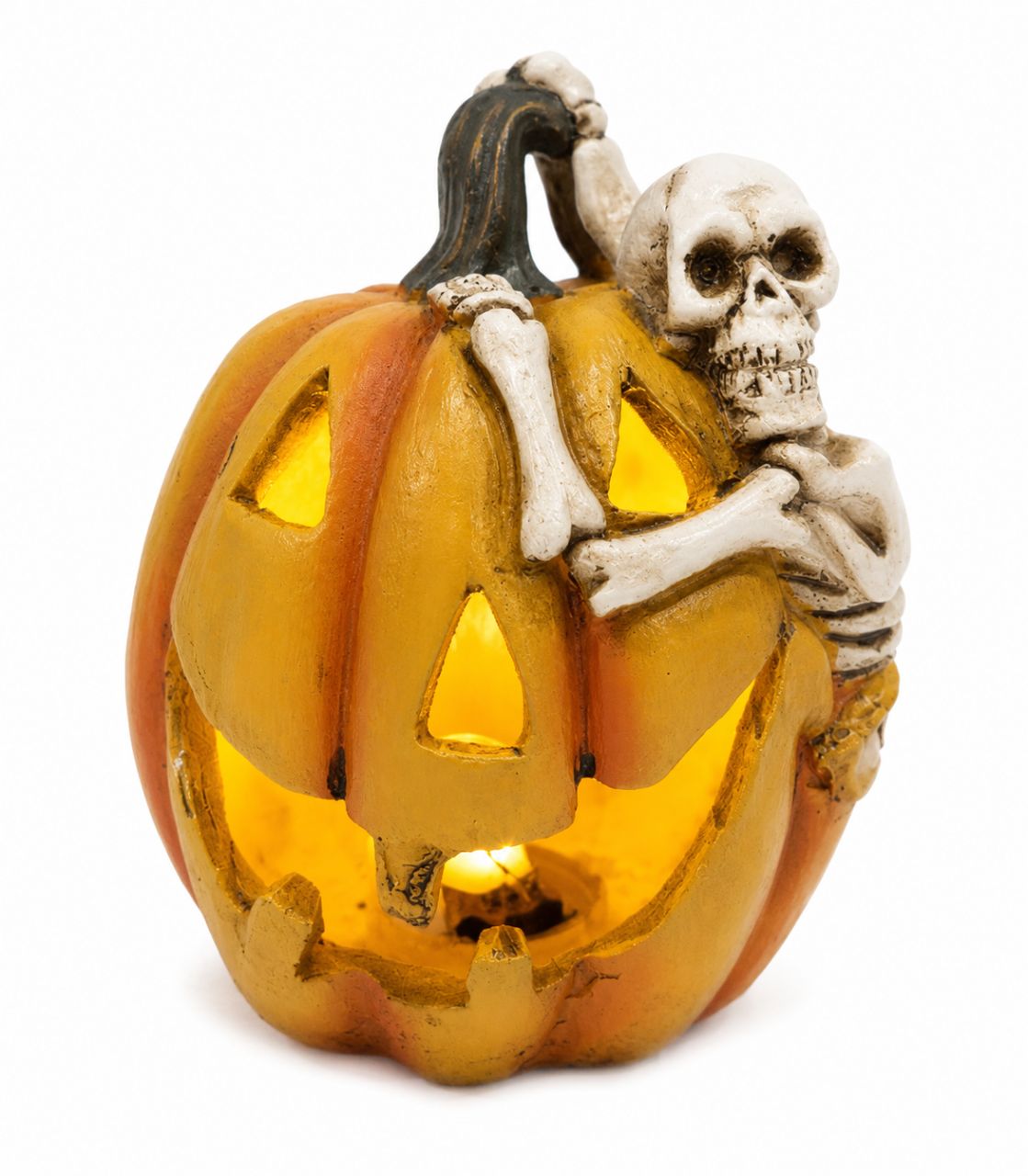Halloween LED tök csontvázzal – Világító dekoráció 12 cm