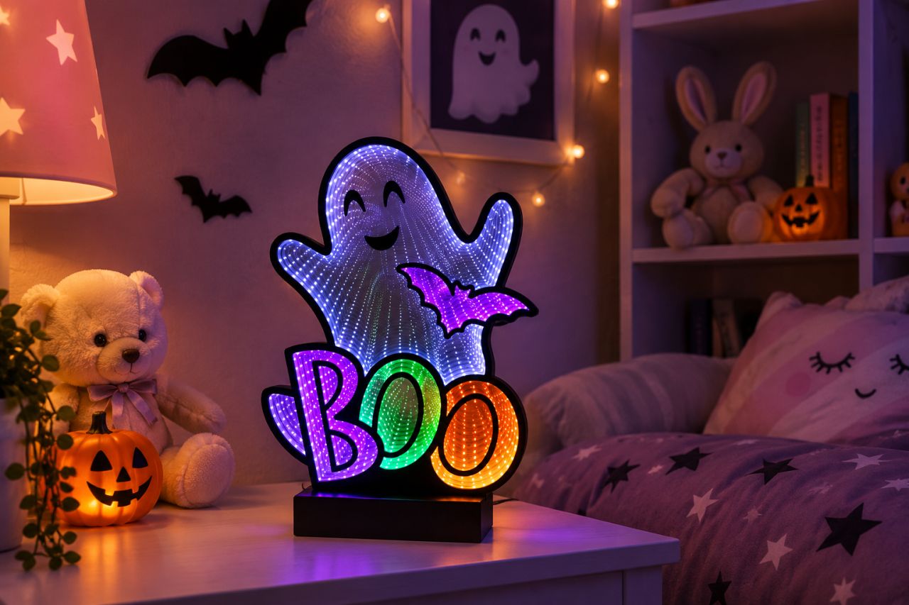 LED Halloween BOO Szellem Lámpa – Infinity Mirror LED Dekoráció LED Halloween BOO Szellem Lámpa – Infinity Mirror LED Dekoráció