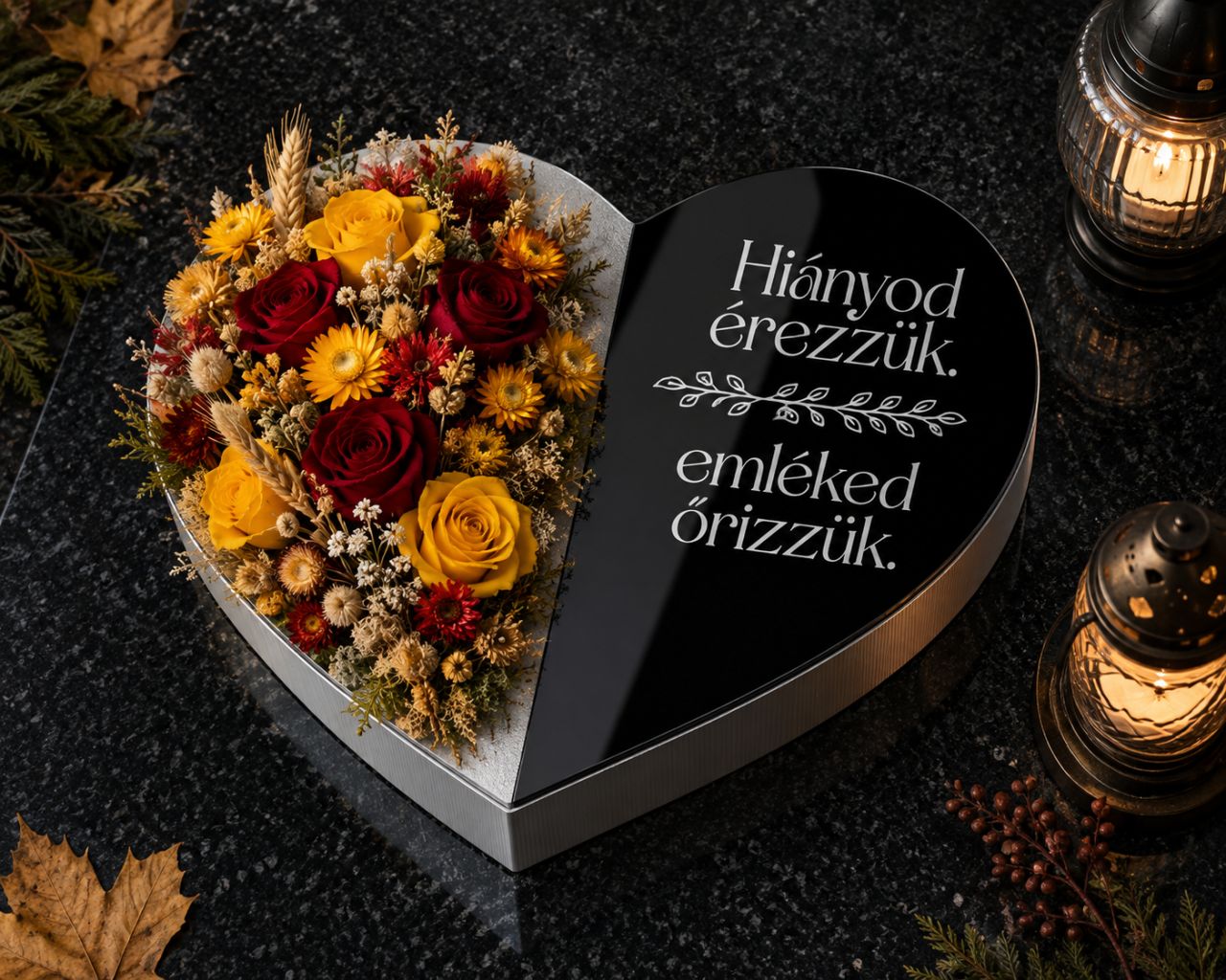 Prémium emlékszív – „Hiányod érezzük, emléked őrizzük” 32 cm Prémium emlékszív – „Hiányod érezzük, emléked őrizzük” 32 cm