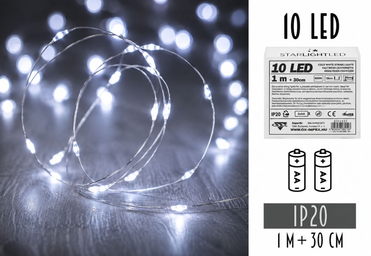 10 LED-es elemes fényfüzér – 2 színben