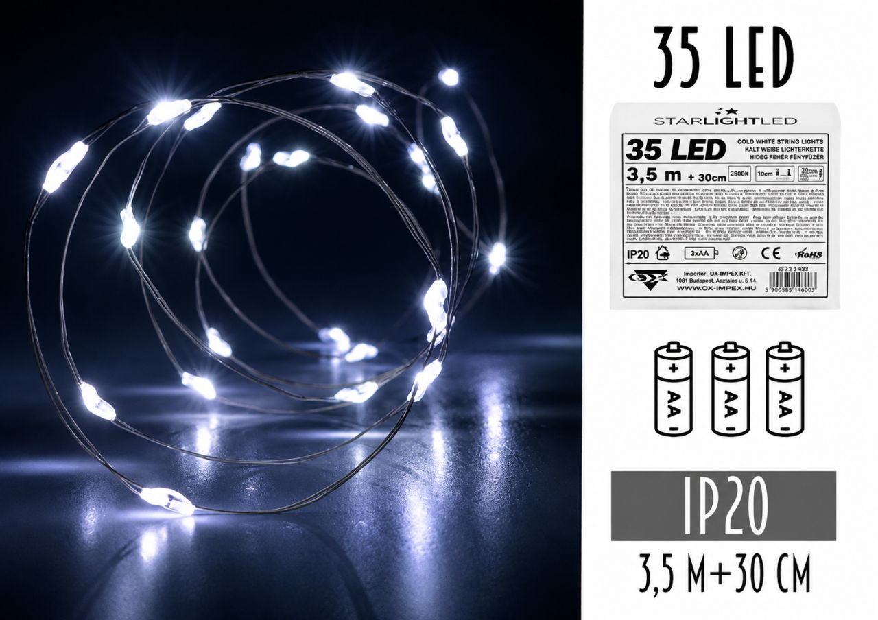 35 LED-es Elemes Drótfényfüzér – 3,5 m - 3 színben