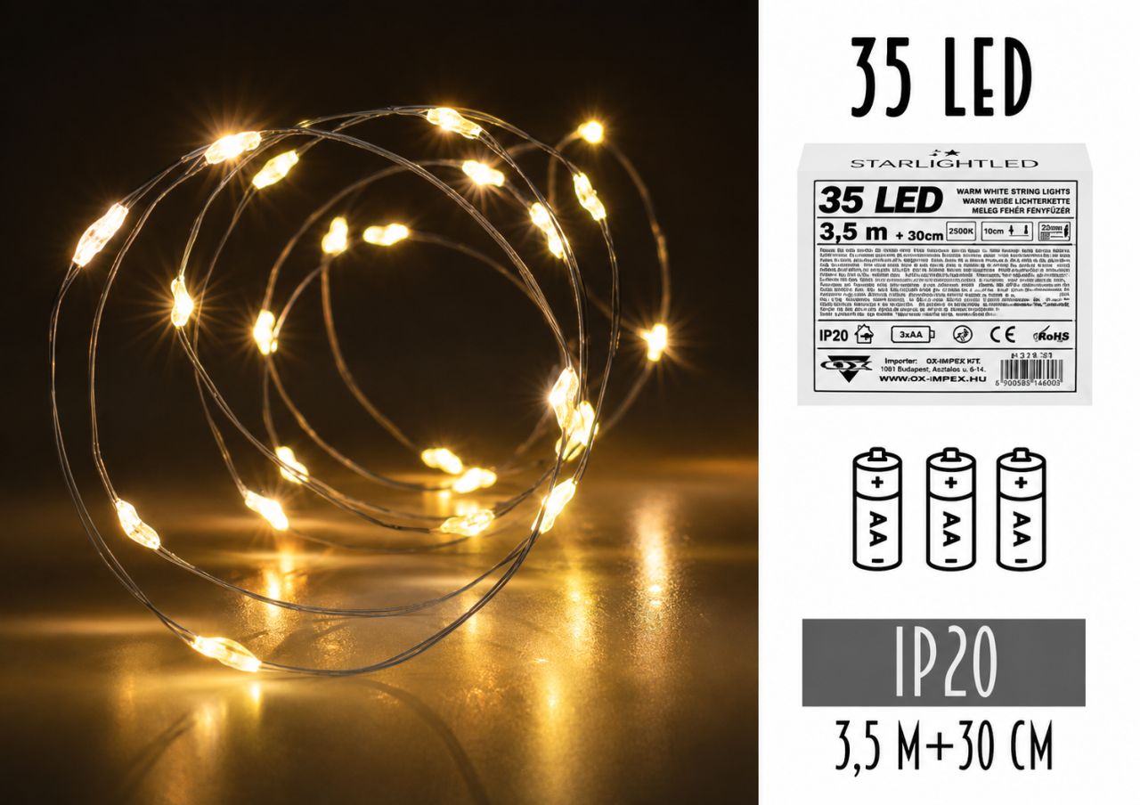 35 LED-es Elemes Drótfényfüzér – 3,5 m - 3 színben