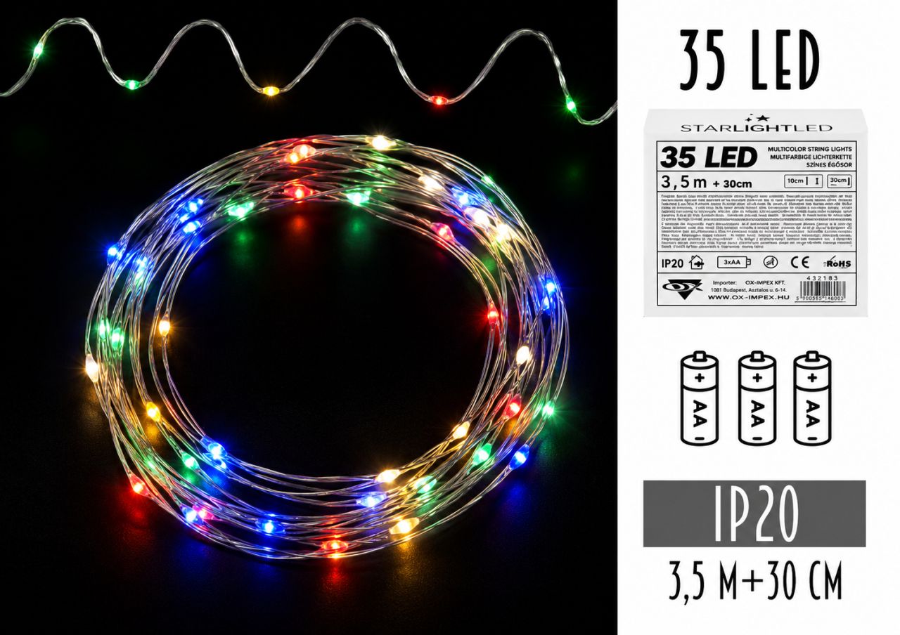 35 LED-es Elemes Drótfényfüzér – 3,5 m - 3 színben