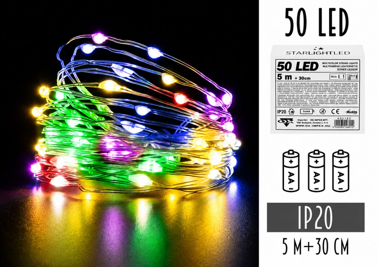 50 LED-es Elemes Drótfényfüzér – 5 m - 3 színben