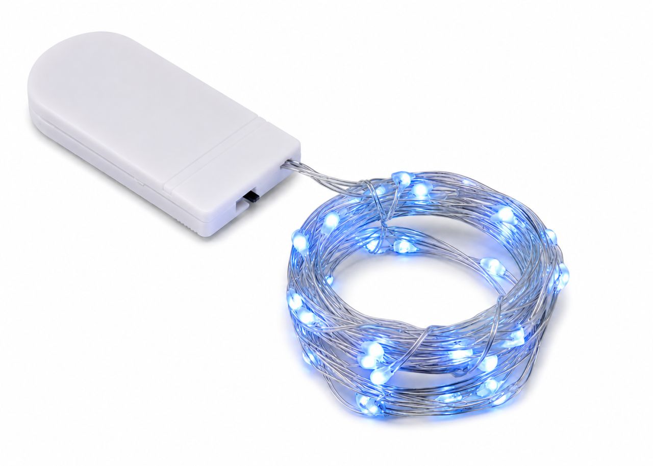 50 LED-es gombelemes drótfényfüzér – 5 m - 2 színben 50 LED-es gombelemes drótfényfüzér – 5 m - 2 színben