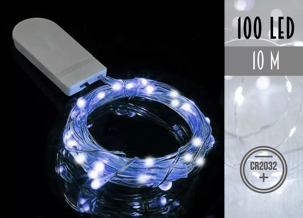 100 LED-es gombelemes drótfényfüzér – 10 m - 2 színben