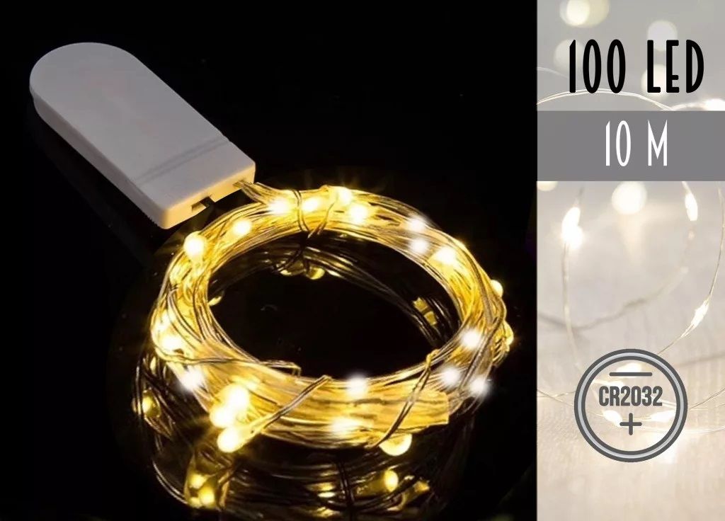 100 LED-es gombelemes drótfényfüzér – 10 m - 2 színben