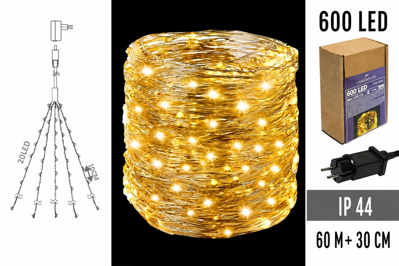 600 LED-es Kültéri Drótfényfüzér – 60 m - 3 színben 600 LED-es Kültéri Drótfényfüzér – 60 m - 3 színben