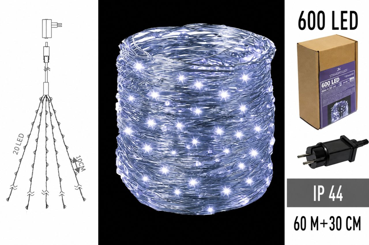600 LED-es Kültéri Drótfényfüzér – 60 m - 3 színben 600 LED-es Kültéri Drótfényfüzér – 60 m - 3 színben