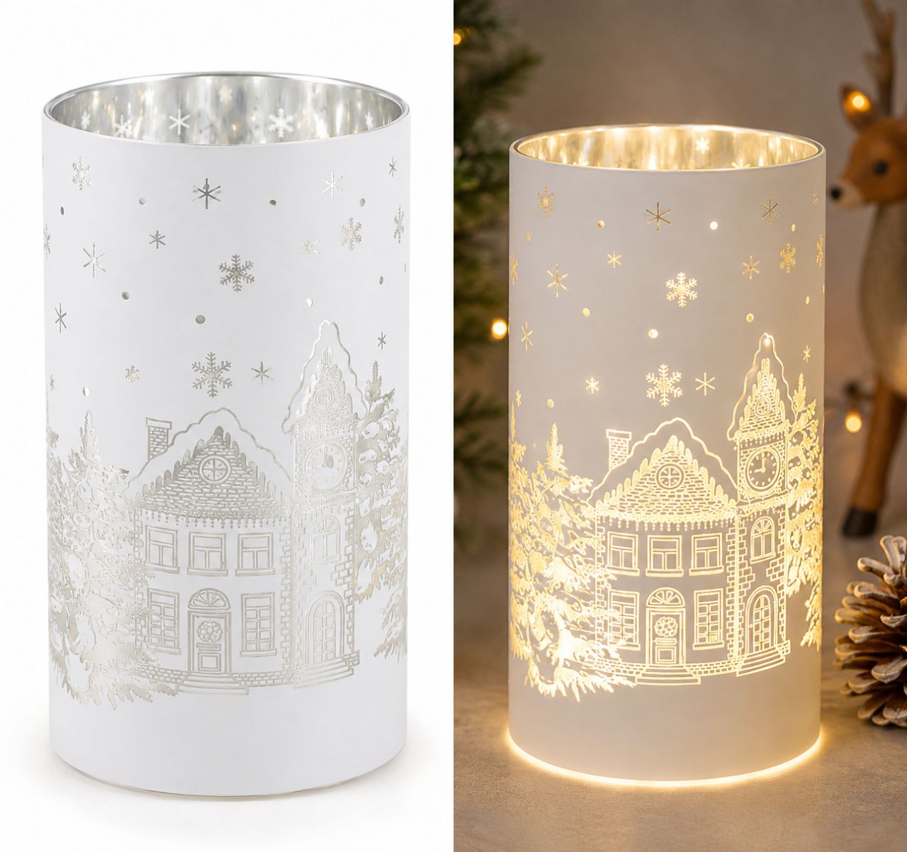 LED karácsonyi lámpa havas toronyóra mintával – 15,2 cm- 2 színben LED karácsonyi lámpa havas toronyóra mintával – 15,2 cm- 2 színben