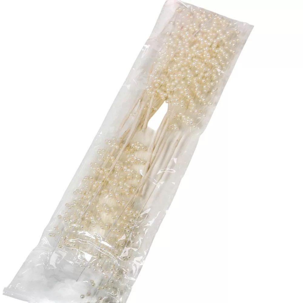 Gyöngyös pick krém 22 cm – dekorációs gyöngy ág Gyöngyös pick krém 22 cm – dekorációs gyöngy ág