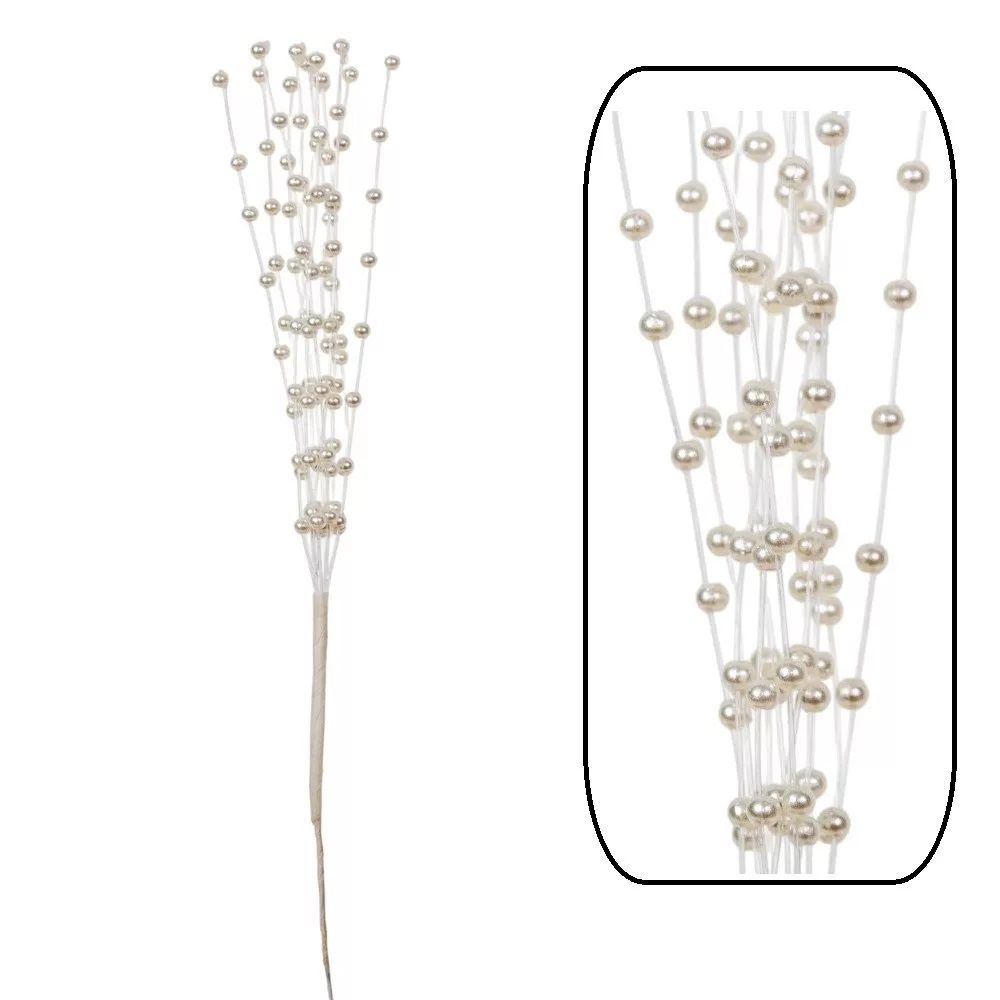 Gyöngyös pick krém 22 cm – dekorációs gyöngy ág Gyöngyös pick krém 22 cm – dekorációs gyöngy ág