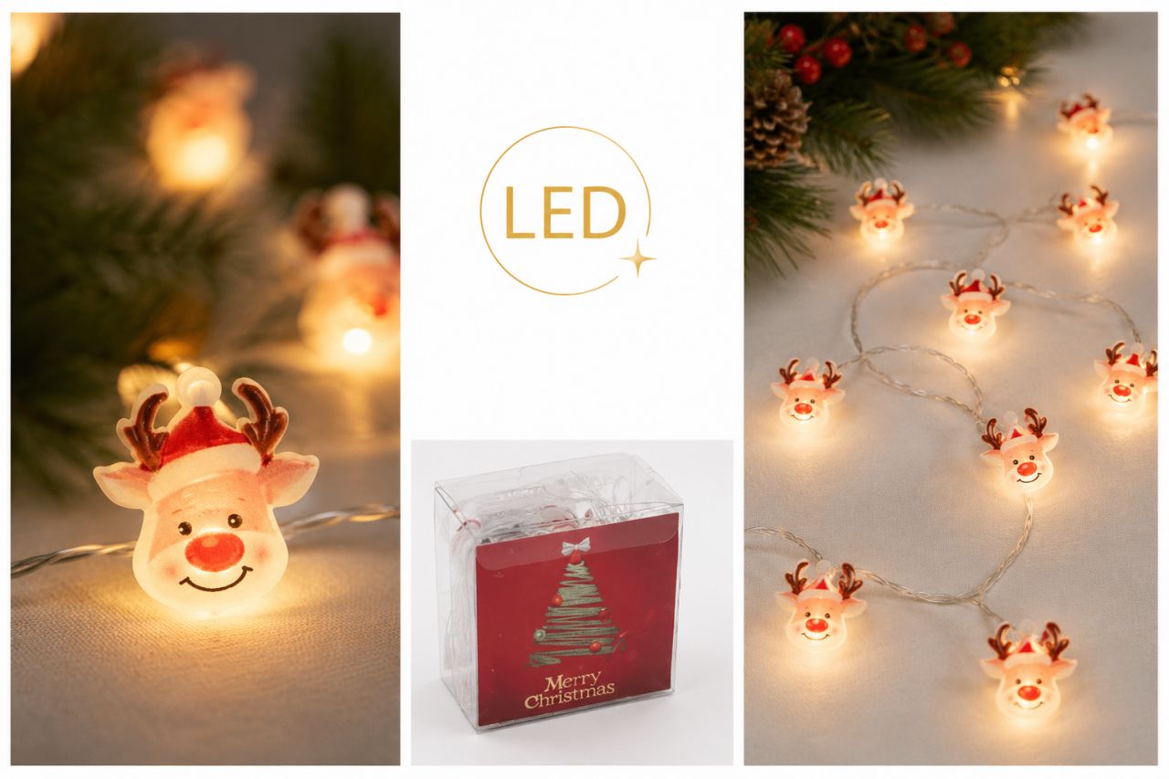 Karácsonyi rénszarvasos LED fényfüzér, 20 LED, elemes, 220 cm Karácsonyi rénszarvasos LED fényfüzér, 20 LED, elemes, 220 cm