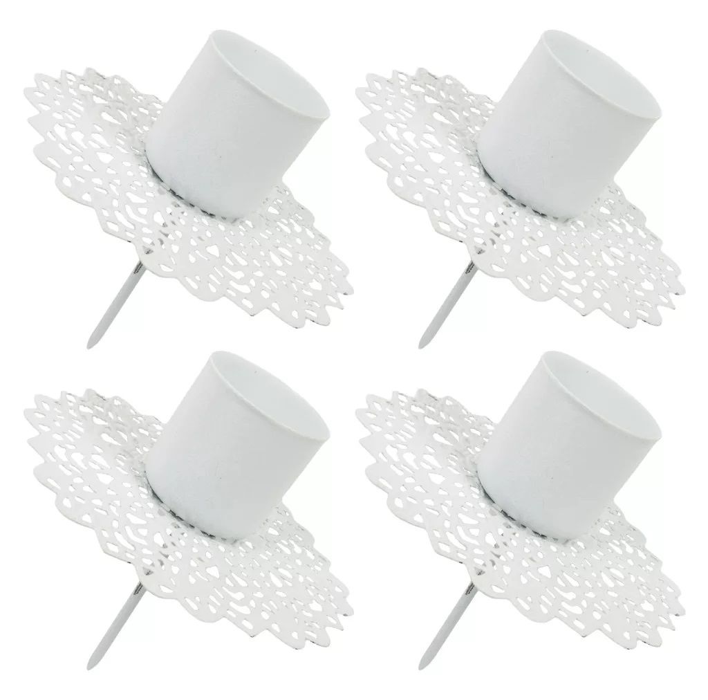 Gyertyatüske szett, 4 darabos, csipke aljú, matt fehér – 6,6 cm, fém Gyertyatüske szett, 4 darabos, csipke aljú, matt fehér – 6,6 cm, fém