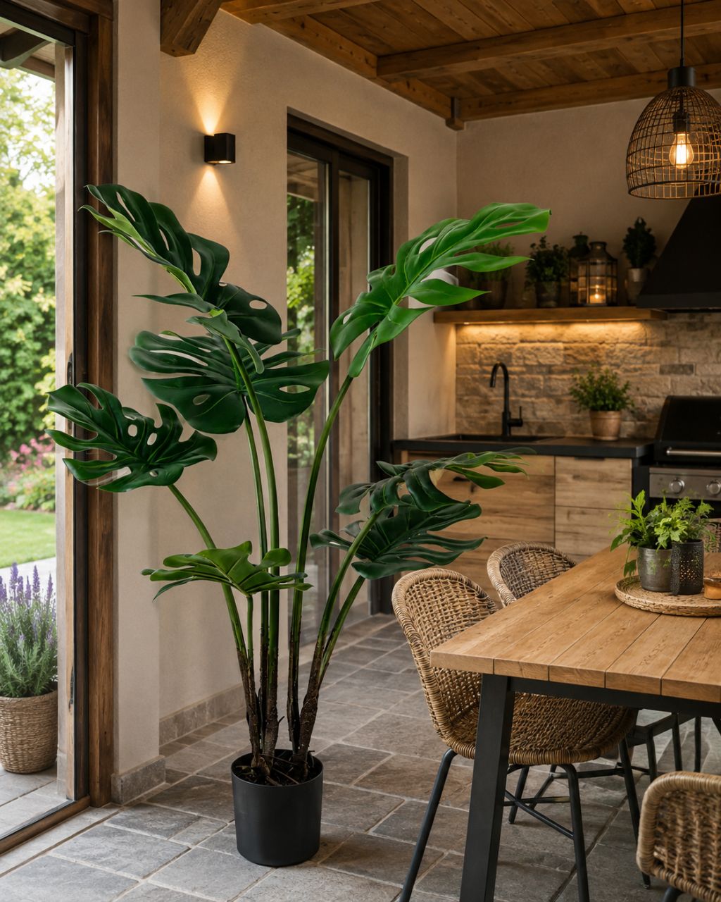 Mű filodendron cserépben 7 leveles zöld-khaki 89 cm Mű filodendron cserépben 7 leveles zöld-khaki 89 cm