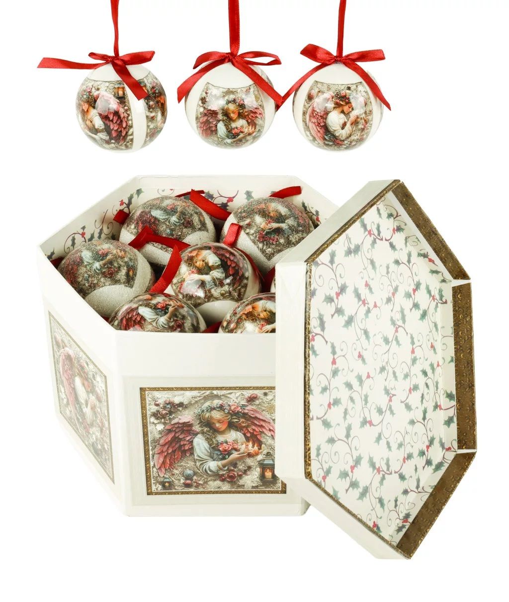 Dekor karácsonyi gömb szett díszdobozban 14 db 75mm - többféle mintával Dekor karácsonyi gömb szett díszdobozban 14 db 75mm - többféle mintával