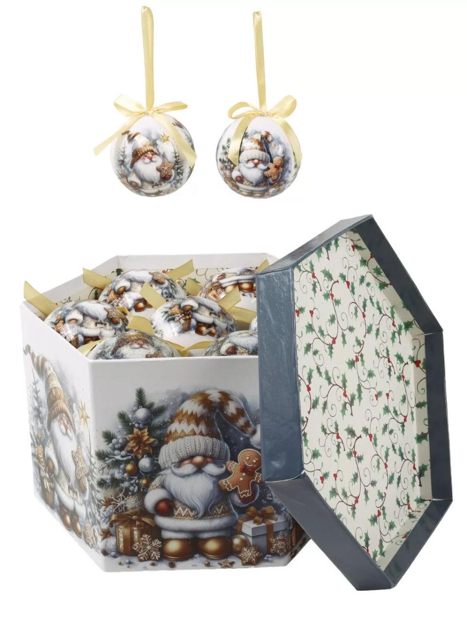 Dekor karácsonyi gömb szett díszdobozban 14 db 75mm - többféle mintával Dekor karácsonyi gömb szett díszdobozban 14 db 75mm - többféle mintával