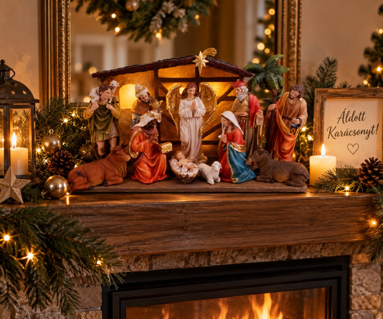Polirezin betlehem LED világítással, 11 részes, 47 cm Polirezin betlehem LED világítással, 11 részes, 47 cm