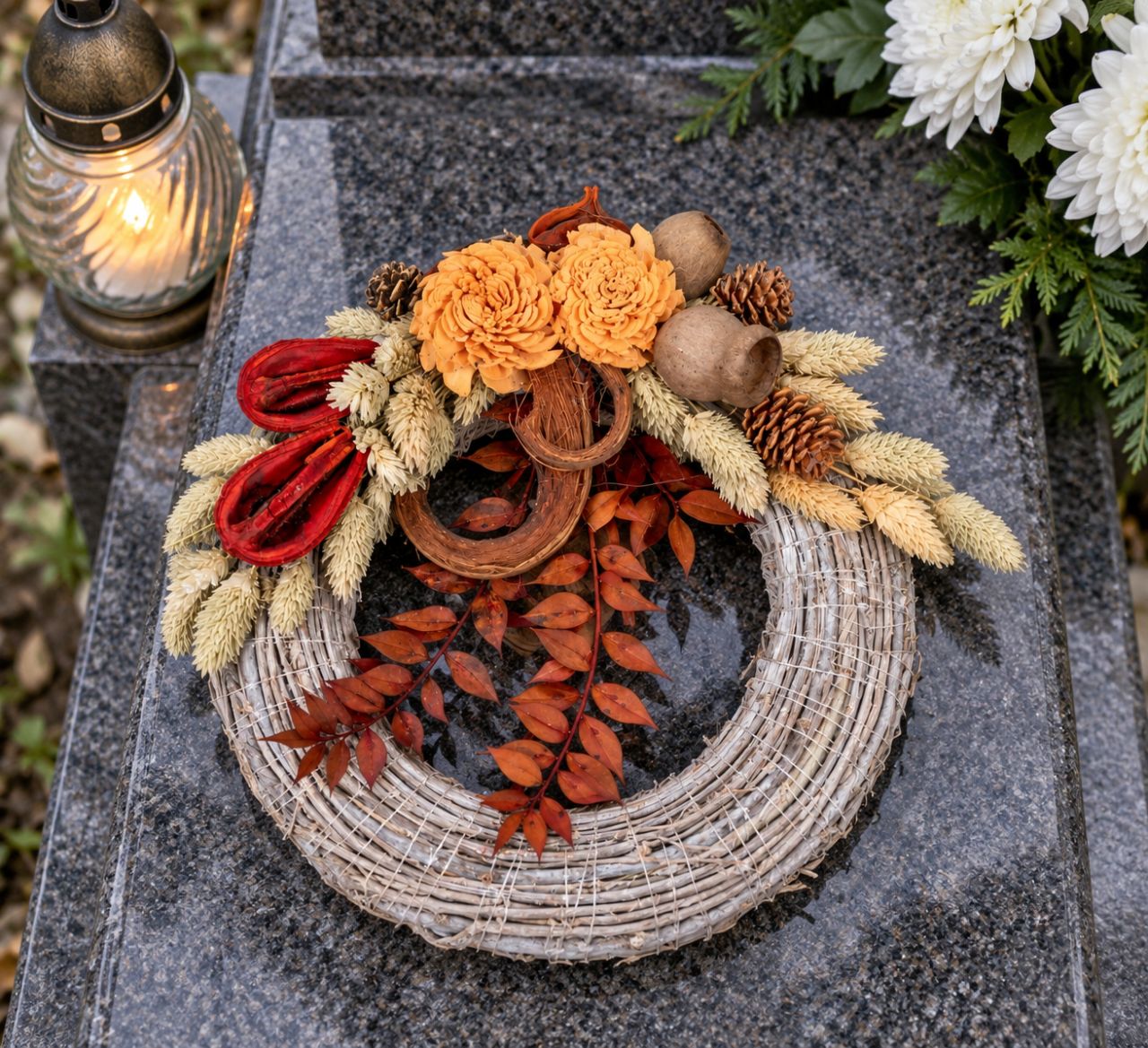 Vesszős szalma koszorú szárazvirággal 20 cm – többféle