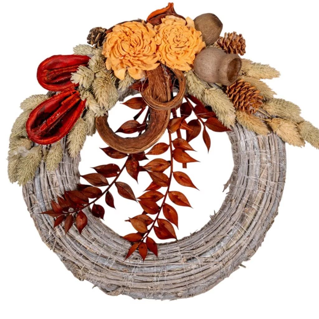 Vesszős szalma koszorú szárazvirággal 20 cm – többféle