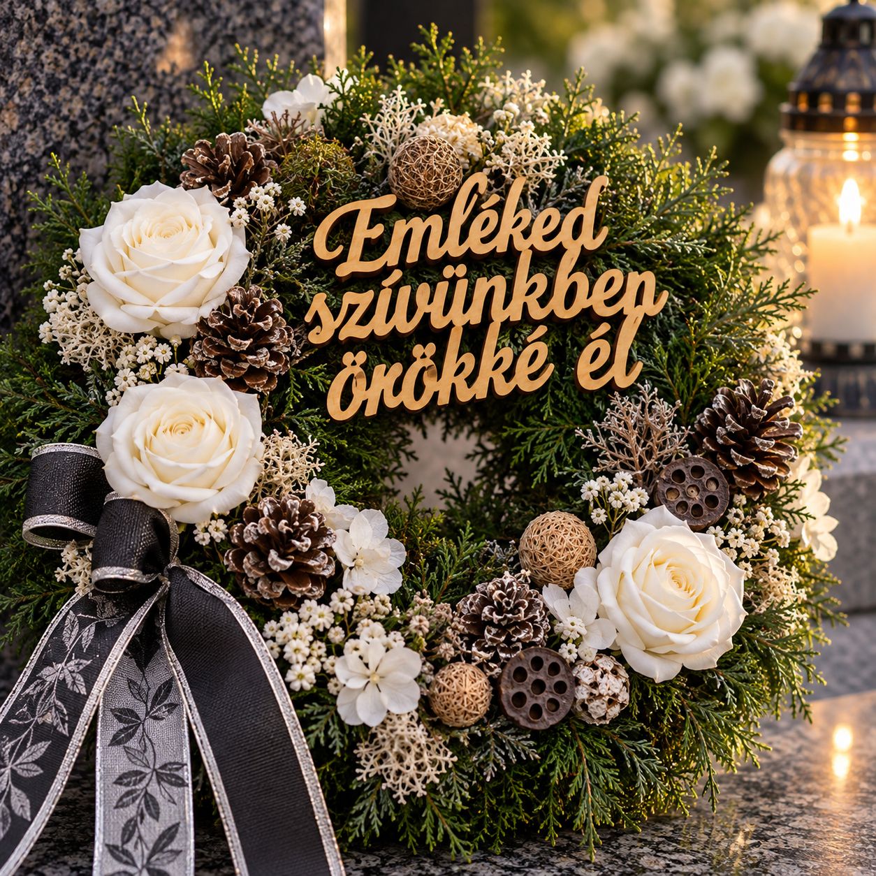 „Emléked szívünkben” natúr fa felirat koszorúra 15 cm