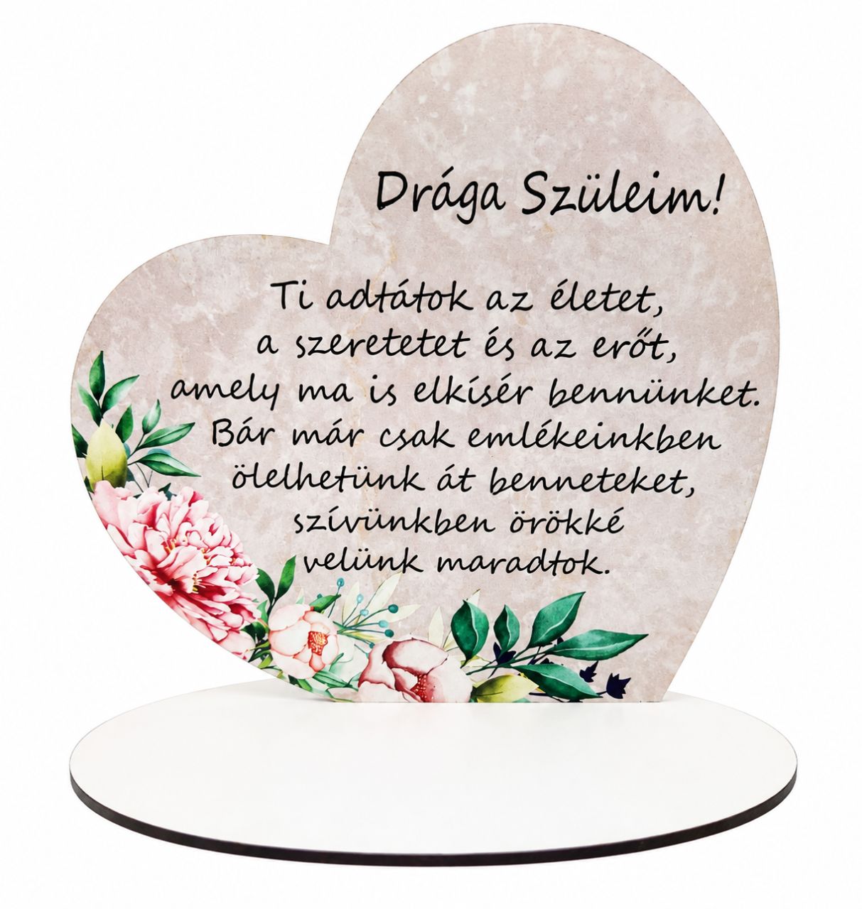 Nagy talpas kegyeleti fa szív 19,2 × 20 cm – többféle felirattal