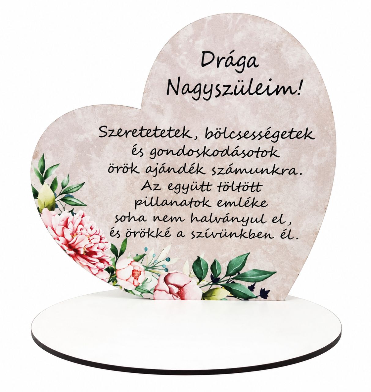 Nagy talpas kegyeleti fa szív 19,2 × 20 cm – többféle felirattal