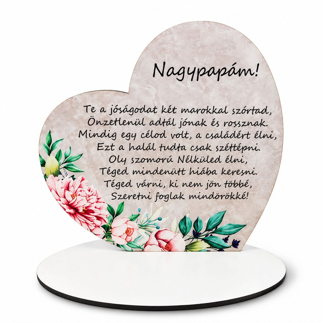 Nagy talpas kegyeleti fa szív 19,2 × 20 cm – többféle felirattal
