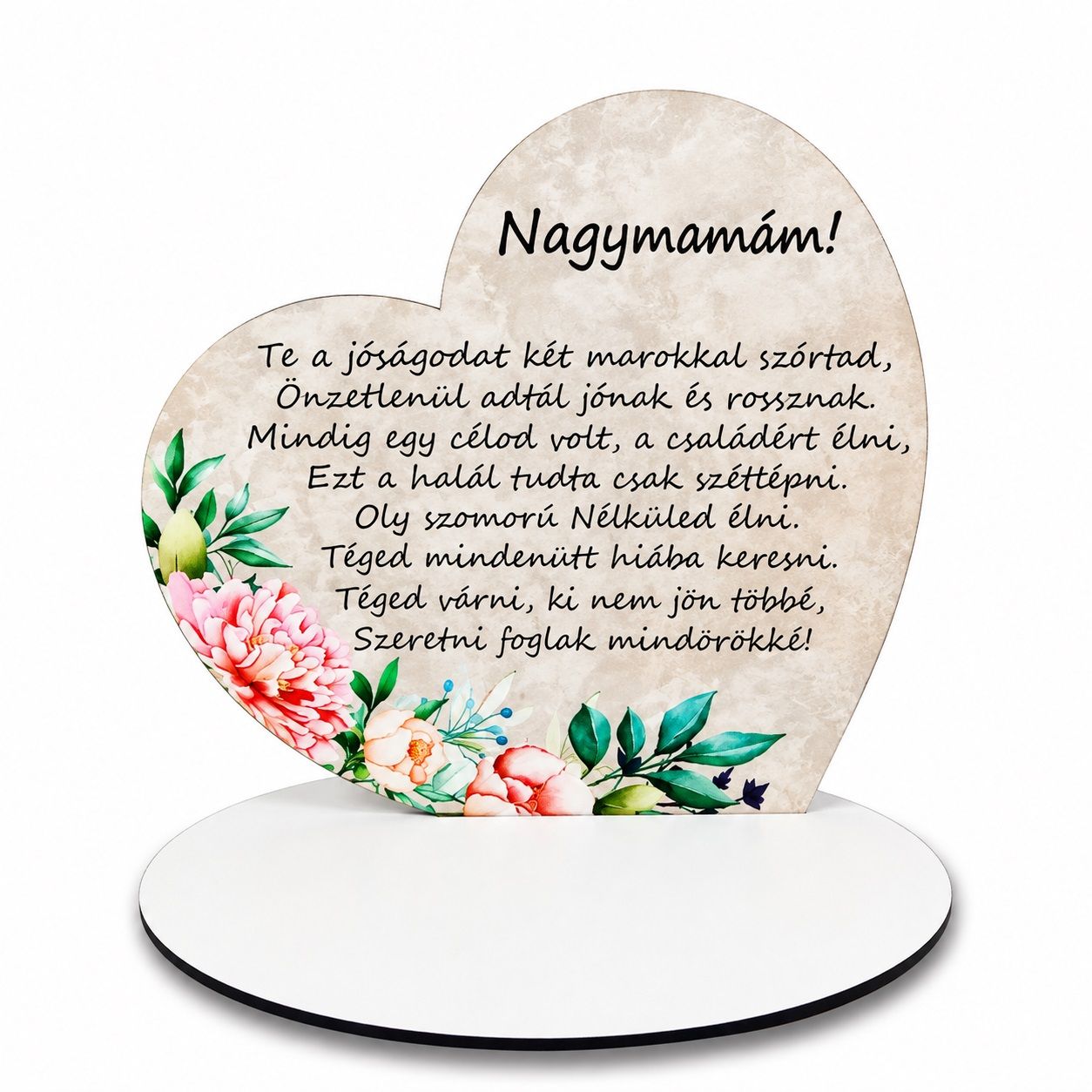 Nagy talpas kegyeleti fa szív 19,2 × 20 cm – többféle felirattal