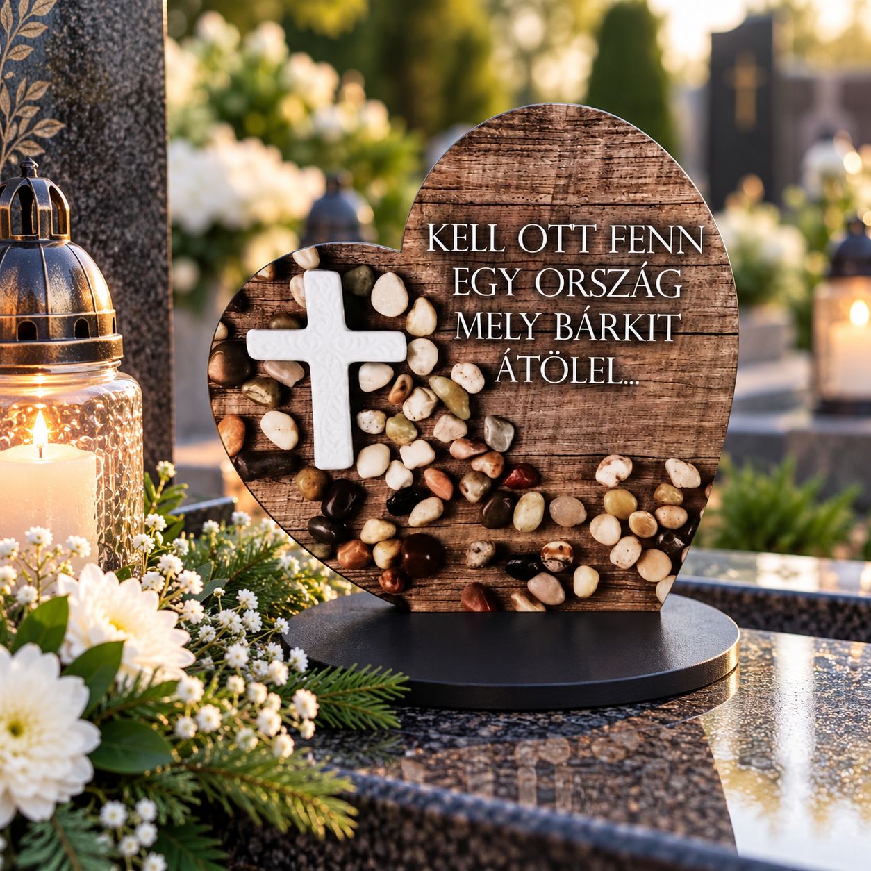 Nagy talpas kegyeleti fa szív 19,2 × 20 cm – többféle felirattal