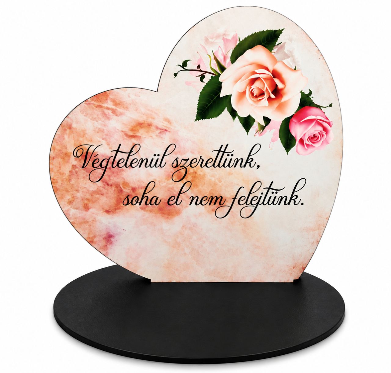 Nagy talpas kegyeleti fa szív 19,2 × 20 cm – többféle felirattal