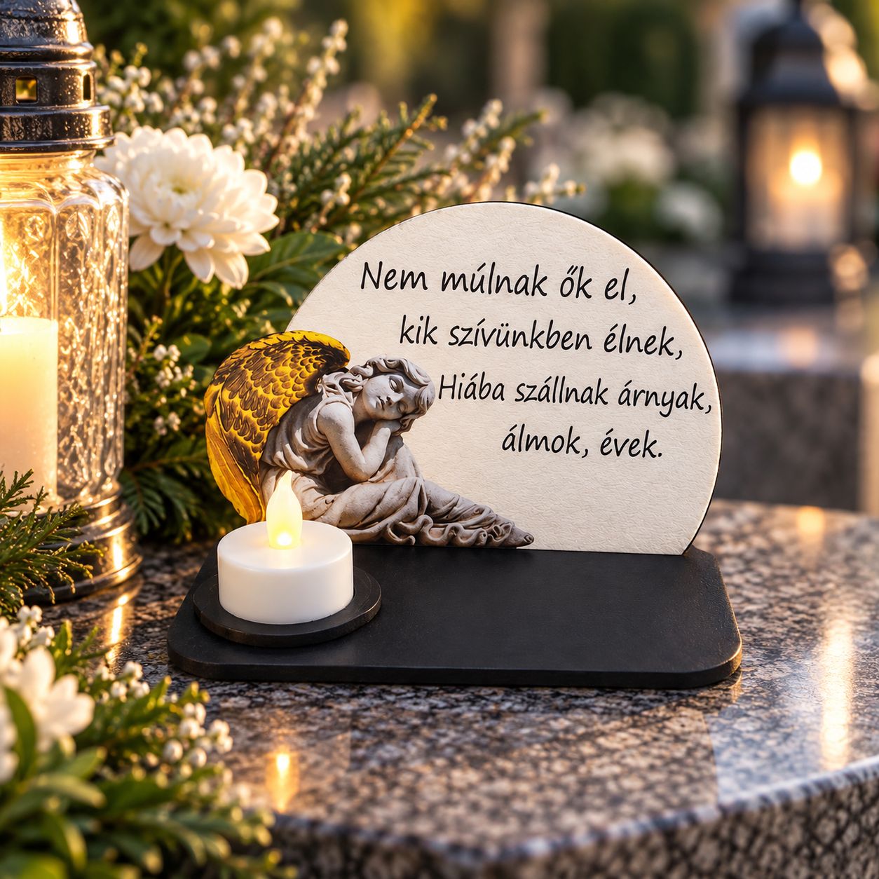 Talpas fa kegyeleti dísz angyallal 16 × 11 cm – többféle