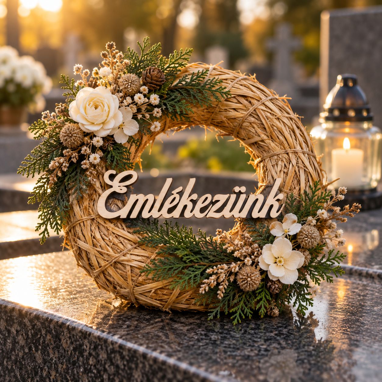 „Emlékezünk” natúr fa felirat – 2 méretben, csomagban