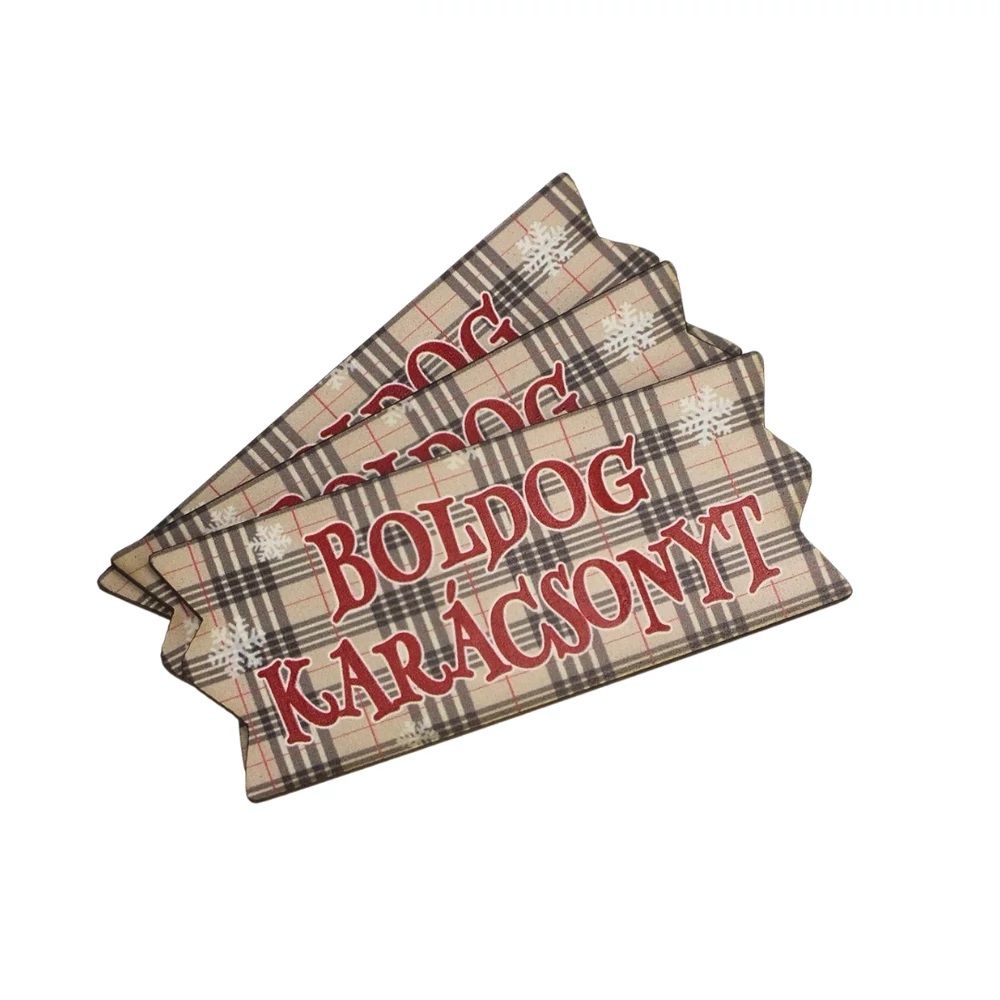 Boldog Karácsonyt szalag dekorkarton tábla 7,8×3,2 cm - 2 féle