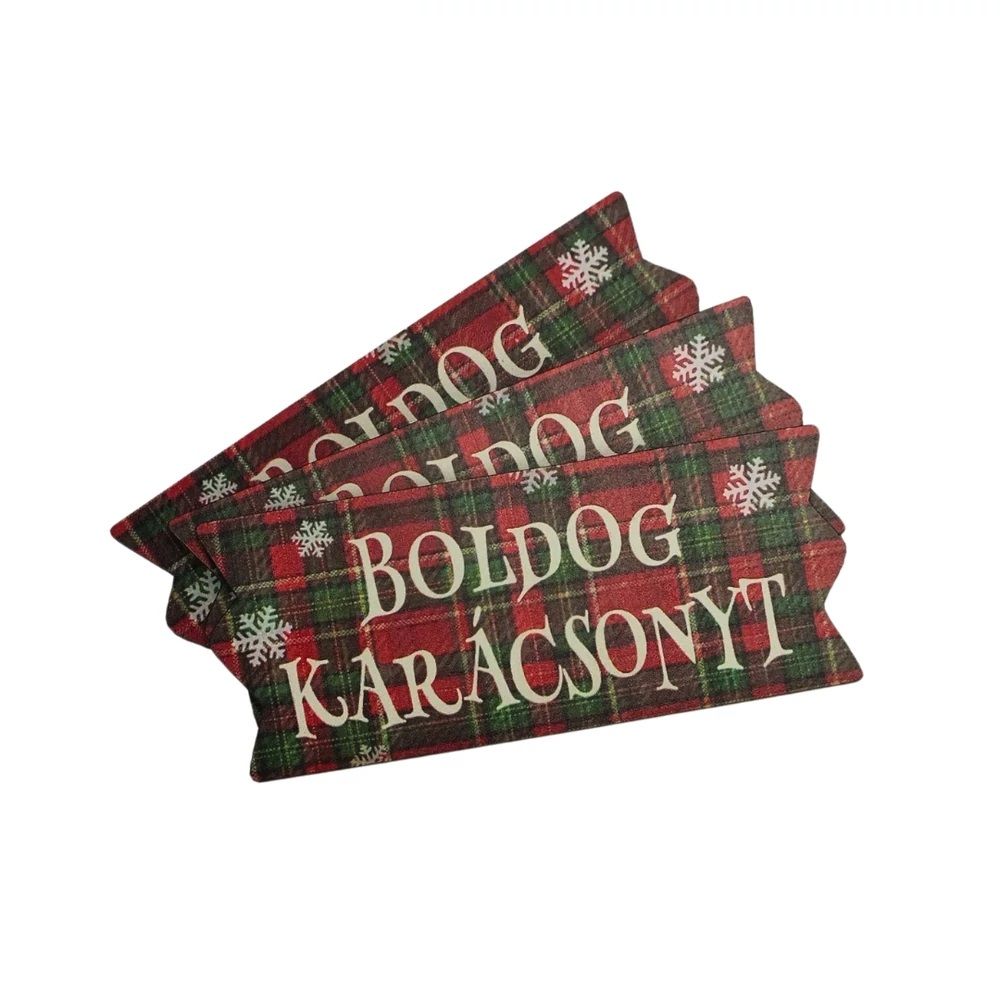 Boldog Karácsonyt szalag dekorkarton tábla 7,8×3,2 cm - 2 féle