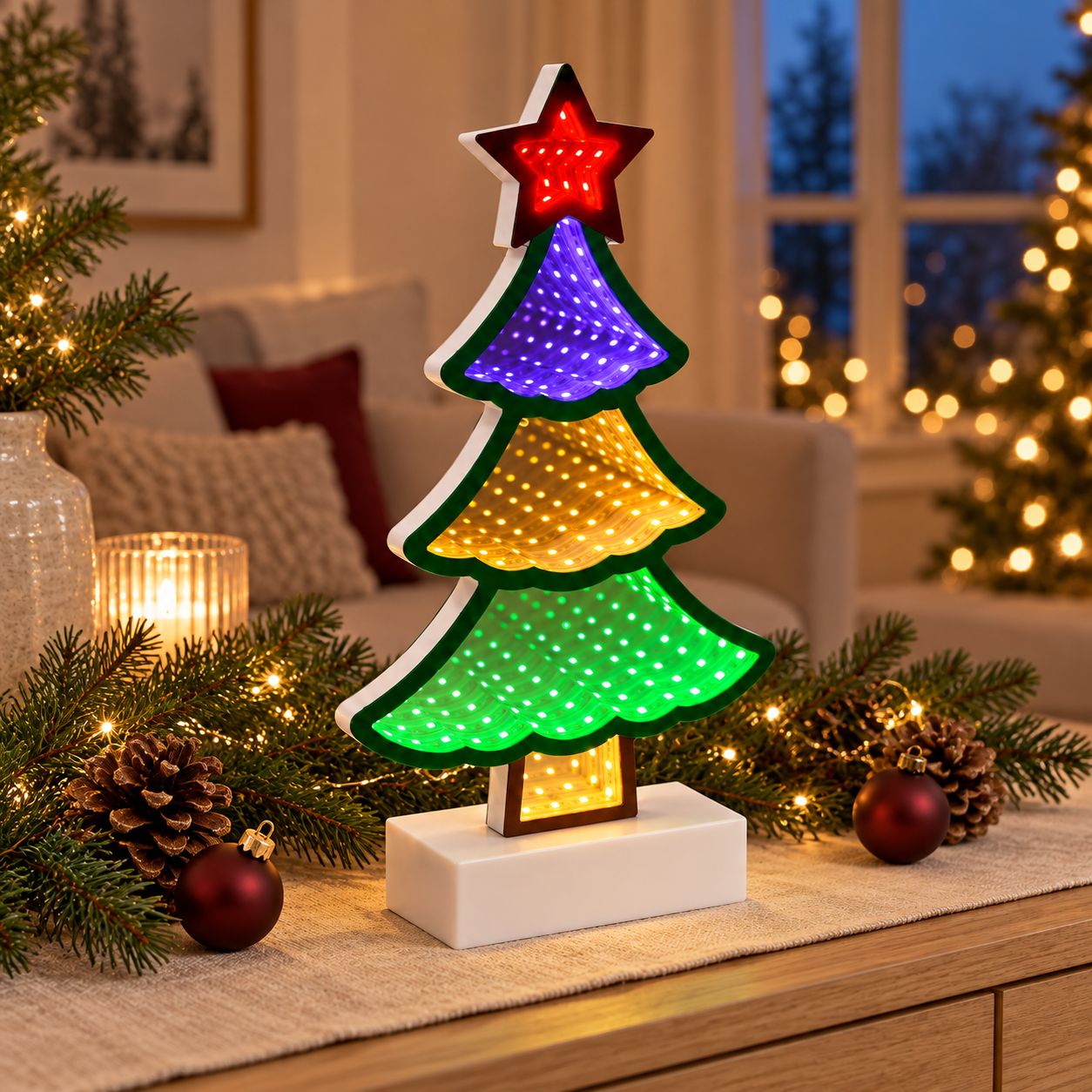 LED karácsonyfa dekoráció 3D tükörhatással, 28 cm LED karácsonyfa dekoráció 3D tükörhatással, 28 cm
