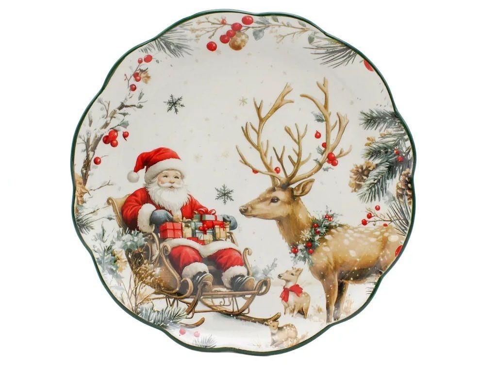 Karácsonyi kerámia tányér – Mikulás szánon és rénszarvas, 25 cm Karácsonyi kerámia tányér – Mikulás szánon és rénszarvas, 25 cm