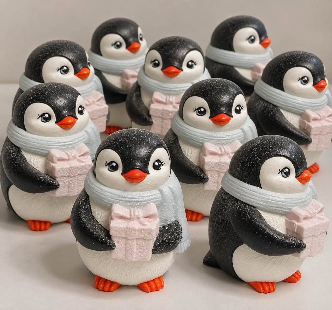 Ajándékdobozos pingvin gipsz figura 9,8 × 6,7 cm – magyar kézműves termék