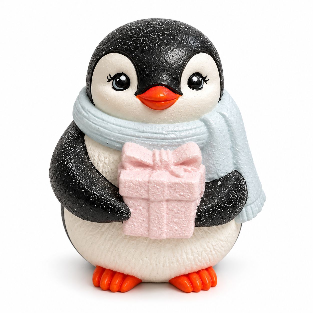 Ajándékdobozos pingvin gipsz figura 9,8 × 6,7 cm – magyar kézműves termék